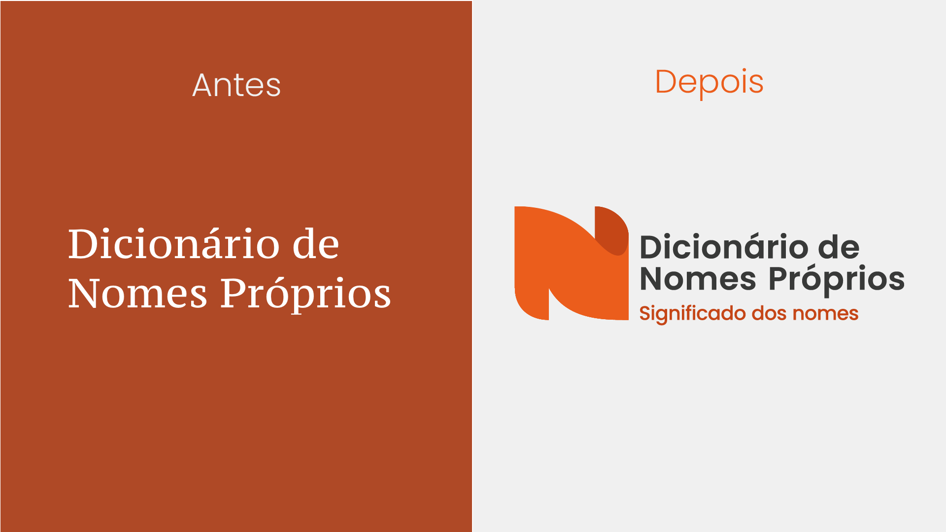 Novo logo do Dicionário de Nomes Próprios antes e depois